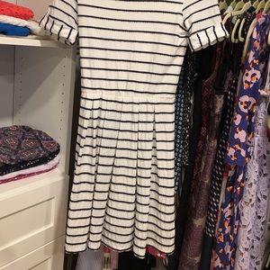 Preppy white and blue scallop stripe dress